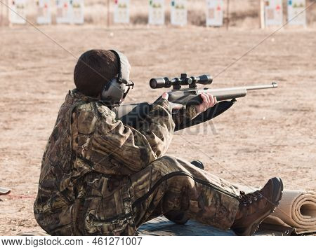 Young Boy Practicing Rifle Marksmanship At The Appleseed Project.