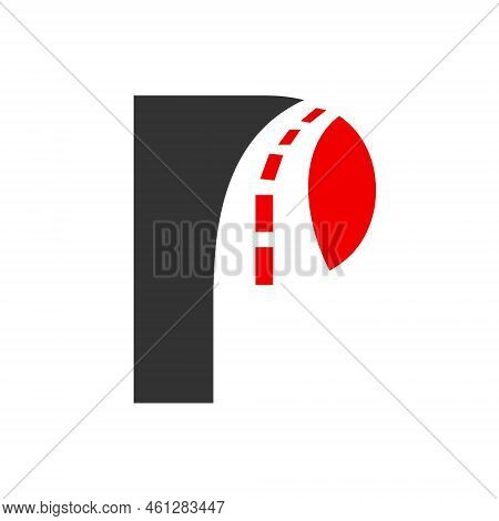 Letter P Transportation Logo Based On Road Path Symbol Vector Template