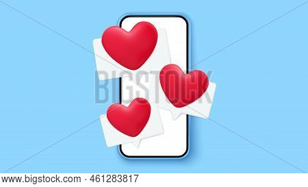 Message Bubble With Hearts 3d Vector. Valentines Day Love Message. Social Media Like Or Comment, Web