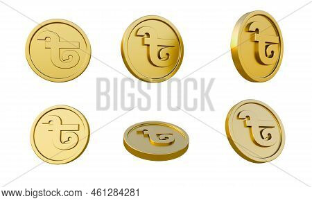Set Of Gold Coins With Bangladeshi Taka Currency Sign Or Symbol 3d Illustration, Minimal 3d Render.