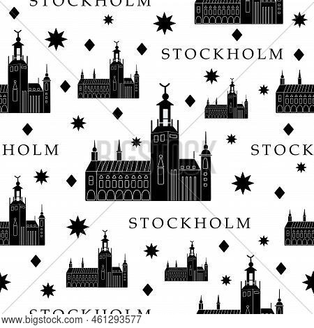 Stockholm, Monochrome Black And White Seamless Pattern