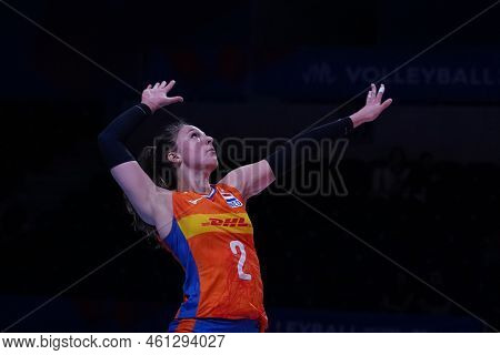 Ankara, Turkiye - June 05, 2022: Savelkoel Fleur Serves During Serbia Vs Netherlands Vnl Pool Match 