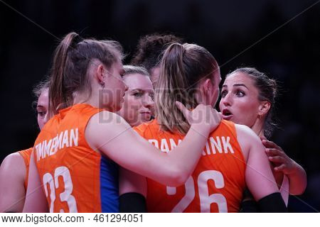 Ankara, Turkiye - June 05, 2022: Netherlands Players Celebrating Score Point During Serbia Vnl Pool 