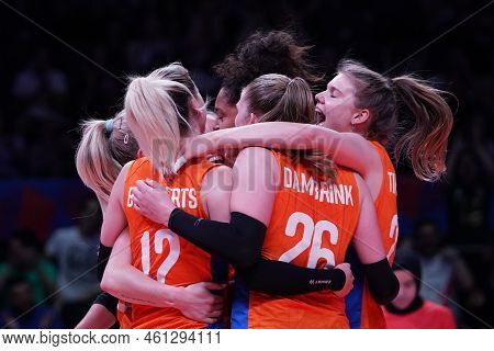 Ankara, Turkiye - June 05, 2022: Netherlands Players Celebrating Score Point During Serbia Vnl Pool 