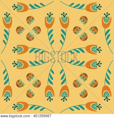 Cute Bell Flower Seamless Pattern, Campanula Wild Flower, Background Vector Illustration