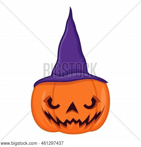 Halloween Pumpkin With Witches Hat Isolated On White Background