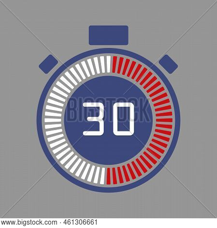 The 30 Minutes, Stopwatch Vector Icon. Stopwatch Icon In Flat Style On A White Background. Vector St