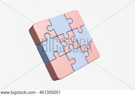 Colorful Puzzles Connected In A Full Figure On White Background. Concept Of Idea And Whole Picture. 