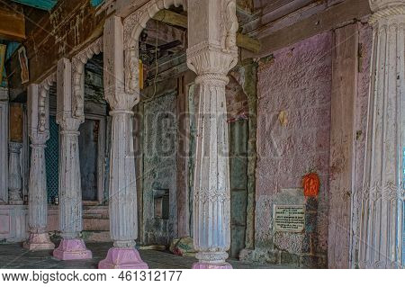 01 14 2009 Wooden Pillars In Temple At Shivneri Fort ; Taluka Junnar ; District Pune ; Maharashtra ;