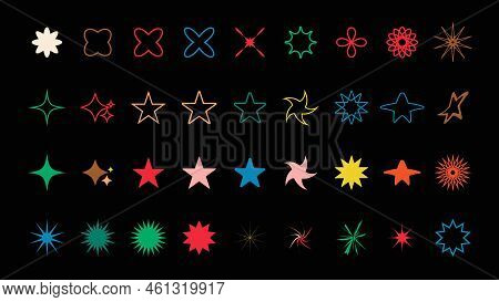 Brutalism Shapes, Minimalist Geometric Elements, Abstract Bauhaus Forms. Simple Star And Flower Shap