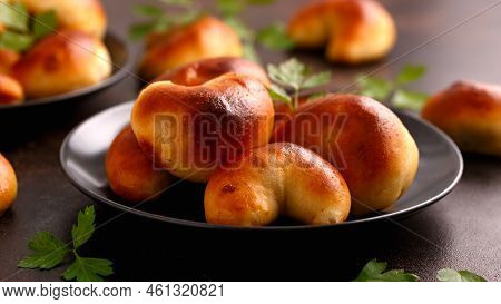 Traditional Latvian Baked Bacon Pies, Buns Or Pastries