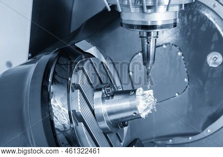 The 5-axis Machining Center Cutting The Turbine Parts  Parts With Taper Ball End Mill Tool . The Hi-