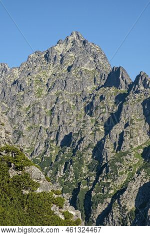 Prostredny Hrot Peak From Slavkovsky Peak, Slovak Republic. Hiking Theme. Seasonal Natural Scene.