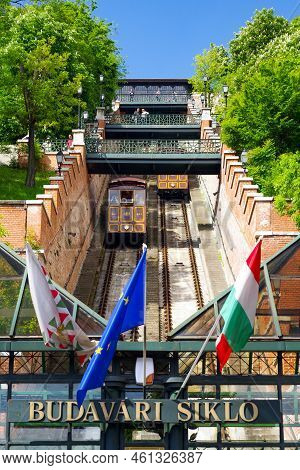 Budapest, Hungary - May 6: Castle Hill Funicular Called Budavari Siklo On May 6, 2017 In Budapest