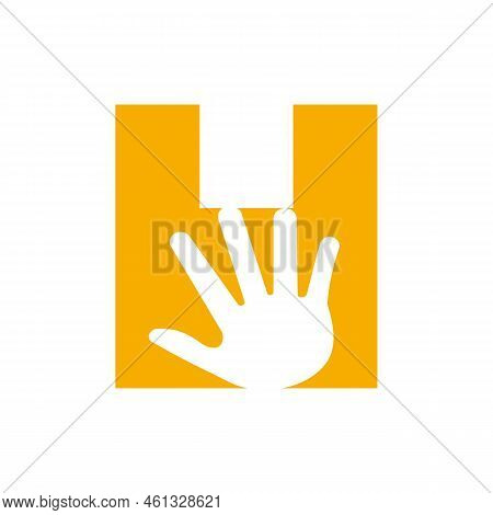 Letter H Hand Logo Concept For Hand Care, Charity Sign And Donation Logo Symbol Vector Template