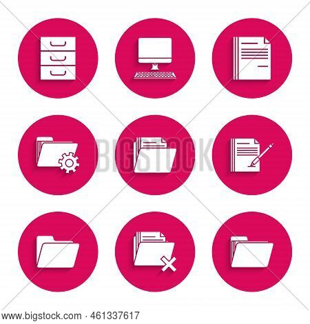 Set Document Folder, Delete, Blank Notebook And Pen, Folder Settings With Gears, File Document And D