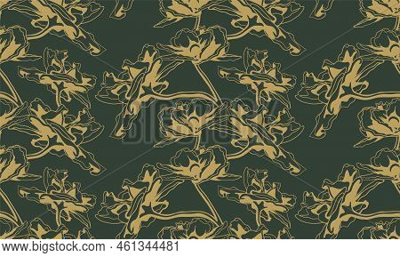 Floral Seamless Pattern Design For Fabric Or Wallpaper Print. Flower Vector Textile Decoration. Natu