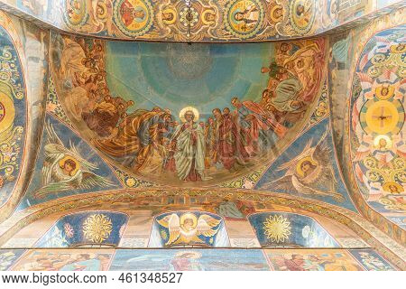 Russia, Petersburg - Aug 21, 2022: Petersburg Saint Christ Russia Church Russian Building St Inside,