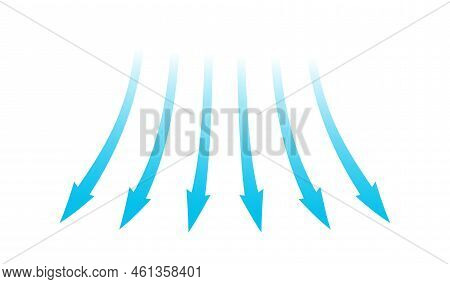 Air Flow. Blue Arrows Showing Direction Of Air Movement. Wind Direction Arrows. Blue Cold Fresh Stre