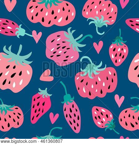 Modern Cute Seamless Pattern With  Pink And Red Strawberry For Summer Design Textile, Paper, Cover, 