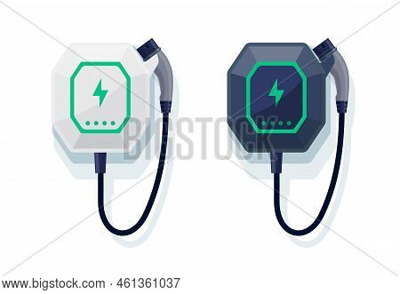 Electric Car Small Home Wall Charger With Cable. Fast Smart Intelligent Wallbox Ev Charging Station.