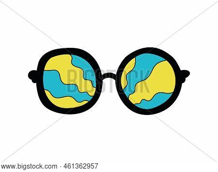 Groovy Y2k Sunglasses With Bleu Yellow Waves And Stroke Hippy Element.