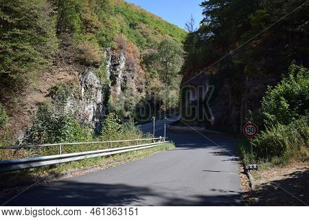 Narrow Country Road Between Cliffs On The Hunsrück Side Of Mosel Valley
