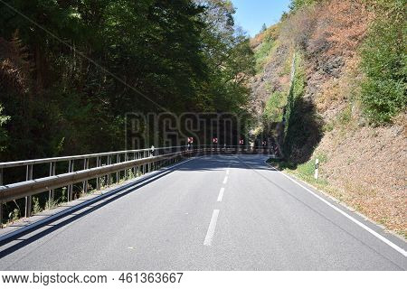 Narrow Country Road Between Cliffs On The Hunsrück Side Of Mosel Valley