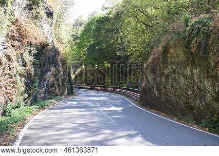 Narrow Country Road Between Cliffs On The Hunsrück Side Of Mosel Valley