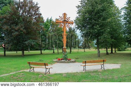 Cross At The Crossroads Of Vydeniai Village. Varena District, Lithuania