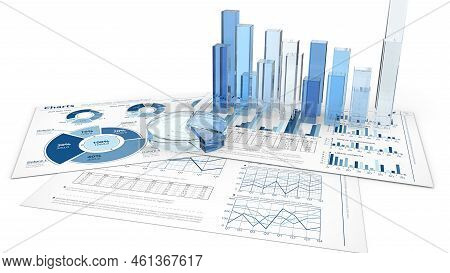 Illustration Glass Tiny Buildings With White Line Or Pie Graphic Structures Chart With White Backgro