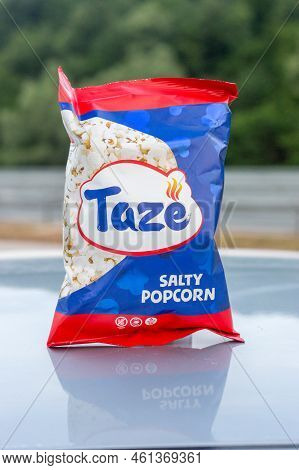 Nis, Serbia - June 6, 2022: Taze Salty Popcorn.