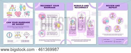 Can Marriage Be Saved Purple Brochure Template. Reconnection. Leaflet Design With Linear Icons. Edit