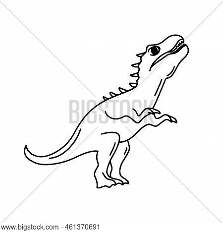 Dinosaur Tyrannosaurus Contour Black Image On White Background. Dino Coloring Book Isolated Vector I