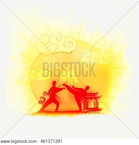 Karate Man Silhouette Occupations - Abstraction Artistic Card , Raster