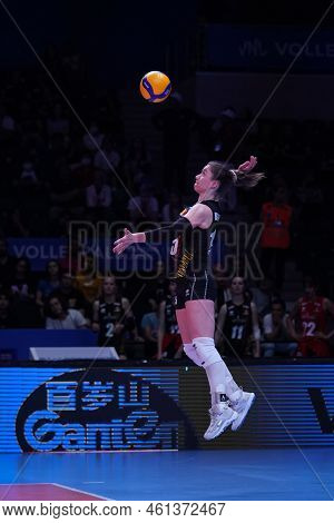 Ankara, Turkiye - June 04, 2022: Van De Vyver Jutta Serves During Thailand Vs Belgium Vnl Pool Match
