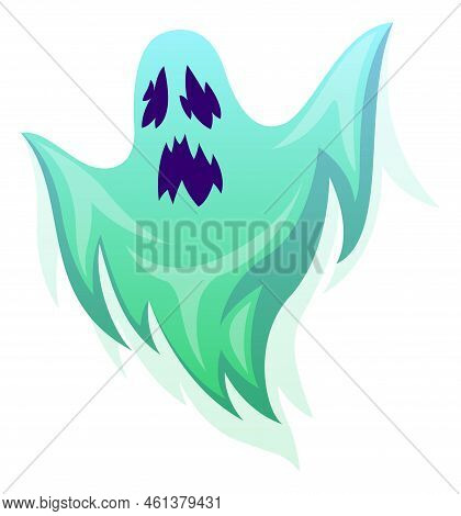 Ghost Character. Halloween Cartoon Decor Element, Scary Ghostly Monster, Spooks Flying Green Polterg