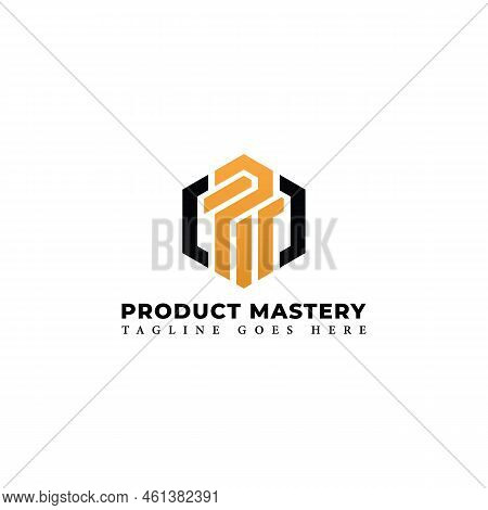 Abstract Initial Letter Pm Or Mp Logo In Black-yellow Color Isolated In White Background Applied For