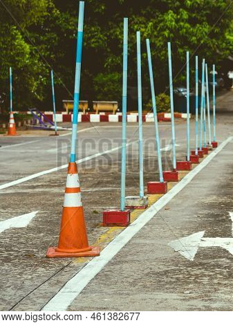 Driving Test And Training Area With Simulate Test For Driving License. Driving School Practice Traff