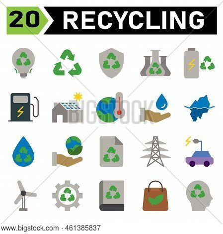 Ecology And Recycle Icon Set Include Recycling, Waste, Material, Shield, Protect, Chemistry, Science