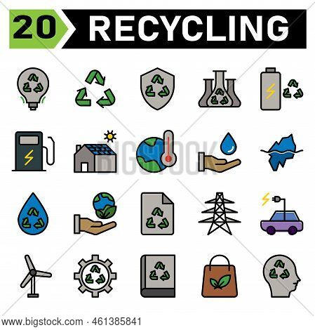 Ecology And Recycle Icon Set Include Recycling, Waste, Material, Shield, Protect, Chemistry, Science