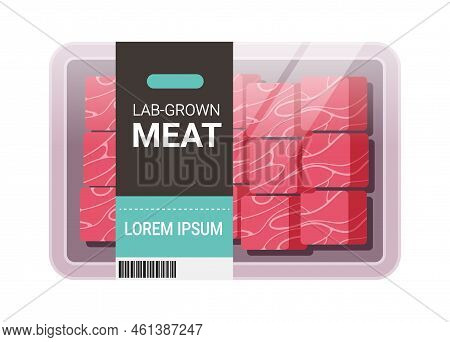 Cultured Raw Red Meat Pack Plastic Tray Container Steak Made From Animal Cells Artificial Lab Grown 