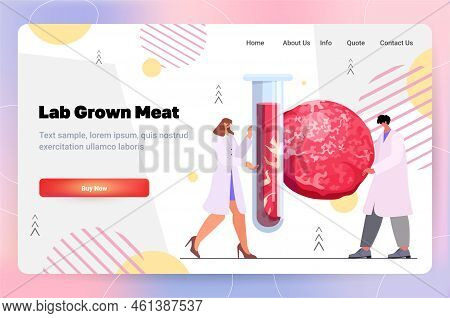 Scientists Analyzing Cultured Red Raw Meat Made From Animal Cells Artificial Lab Grown Meat Producti
