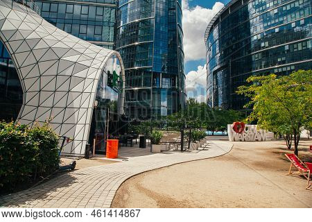 Warsaw, Poland - June 22, 2022: Creative Restaurant. Futuristic Architecture. Modern City. Space Loo
