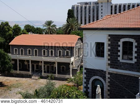 Tiberias, Israel  - May 26, 2022 : Beautiful Historical Building Made Of Basalt