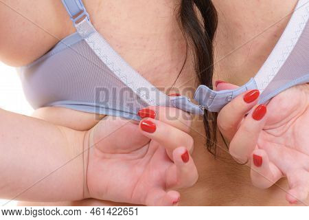 Woman Wearing Bra. Back View