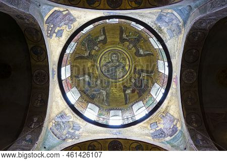 Kyiv, Ukraine - September 11 2022: Interior Of The Orthodox Cathedral Of Kyiv. Dome Ceiling At Saint