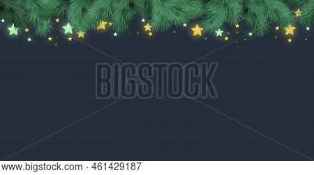 Christmas Tree On Dark Background, Web Template For Holiday Promotional Items - Vector