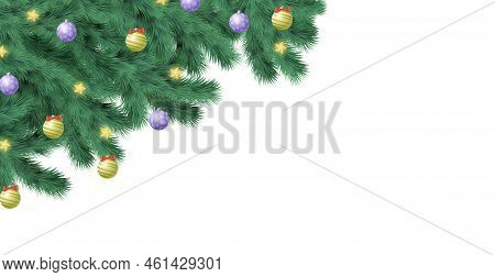 Christmas Tree On White Background, Web Template For Festive Promotional Items - Vector Illustration