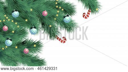 Christmas Tree On White Background, Web Template For Festive Promotional Items - Vector Illustration